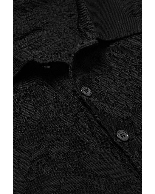Versace Black Jacquard-Knit Silk And Cotton-Blend Polo Shirt for men