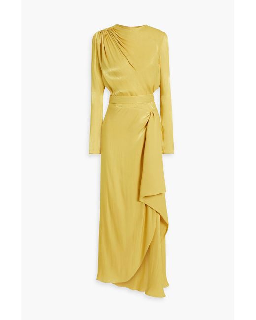 Costarellos Yellow Belted Cutout Crepe De Chine Maxi Dress