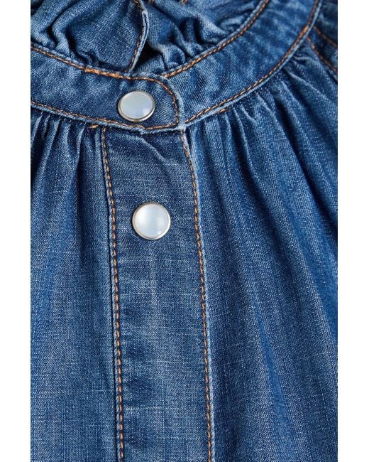 Veronica Beard Blue Calisto Ruffled Cotton And Lyocell-Blend Chambray Shirt