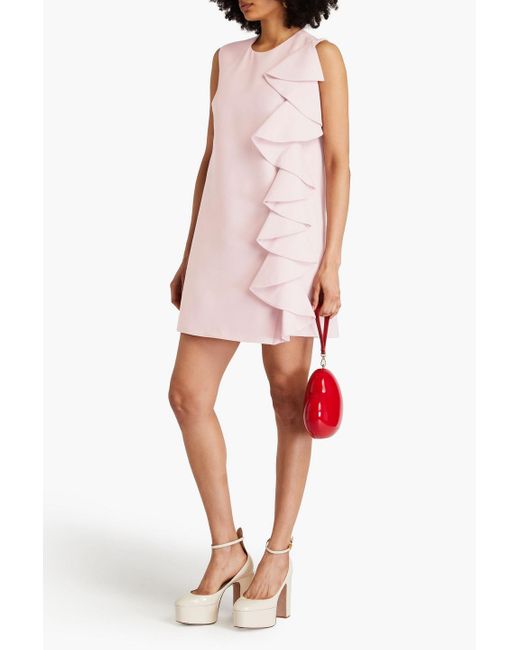 Valentino Garavani Pink Ruffled Wool And Silk-blend Crepe Mini Dress