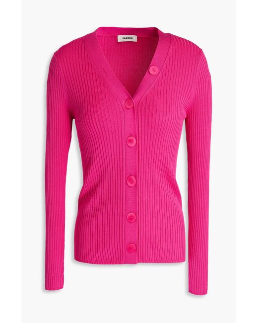 Sandro Pink Ribbed-knit Cardigan