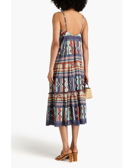 Veronica Beard White Abilene Knotted Printed Cotton Midi Dress