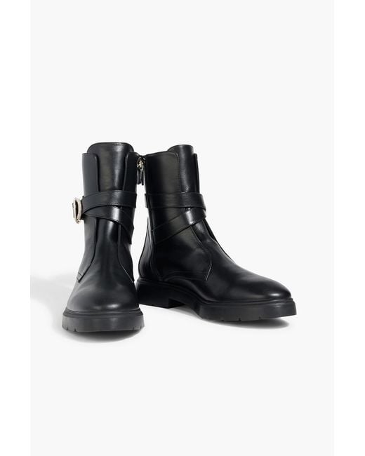 Stuart Weitzman Black Crystal Buckle Leather Ankle Boots