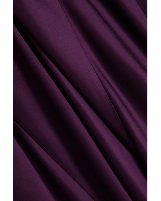 Nicholas Purple Kylie Cutout Lace-trimmed Satin Halterneck Gown