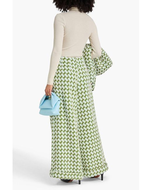 Emilio Pucci Green Wool-Blend Jacquard Wide-Leg Pants