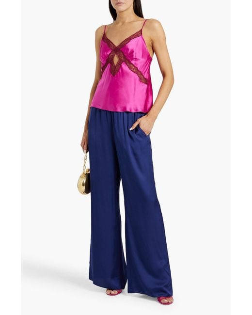 Diane von Furstenberg Blue Gianna Charmeuse Wide-Leg Pants