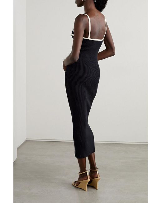 Mara Hoffman Black Sasha Piped Ribbed Cotton-blend Midi Dress