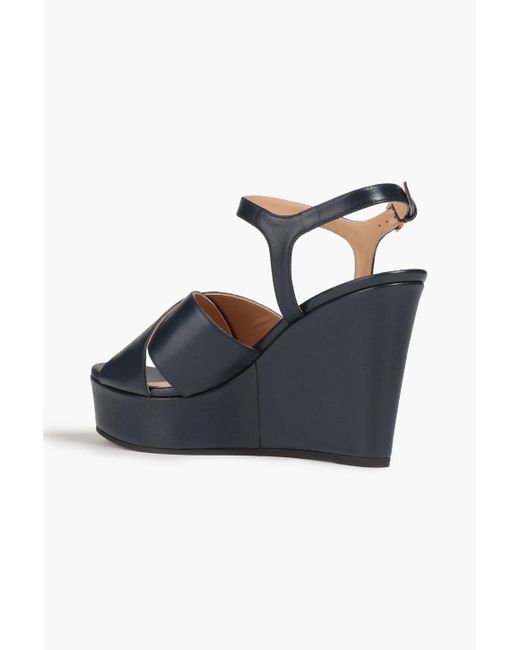 Sergio Rossi Blue Leather Wedge Platform Sandals
