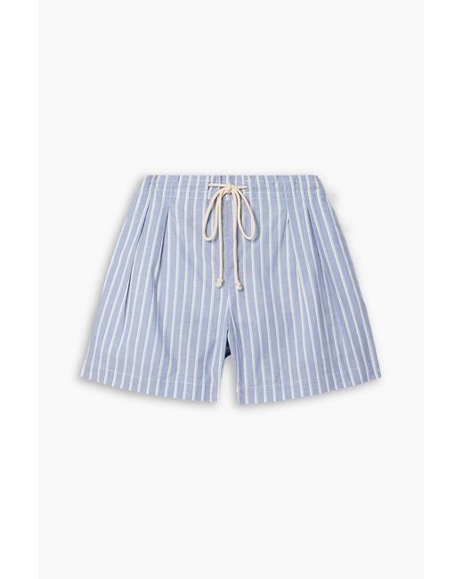 Maria McManus Blue Pleated Striped Organic Cotton Shorts