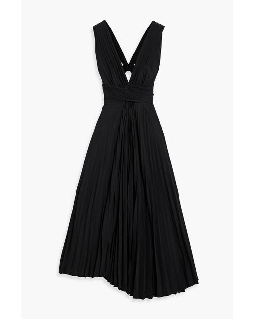 A.L.C. Black Everly Cutout Pleated Crepe Midi Dress