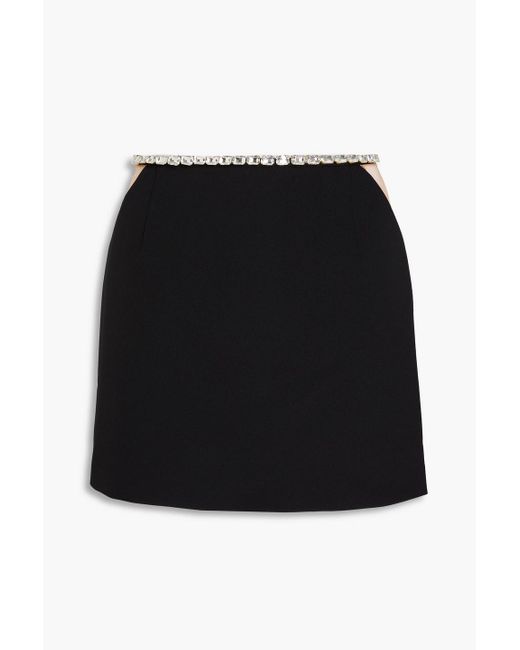 Sandro Black Crystal-embellished Tulle-trimmed Crepe Mini Skirt