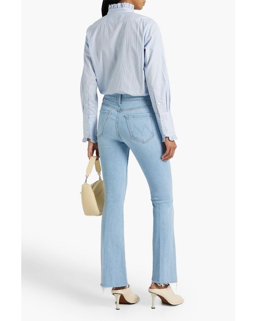 Mother Blue Weekender Frayed High-rise Flared Jeans