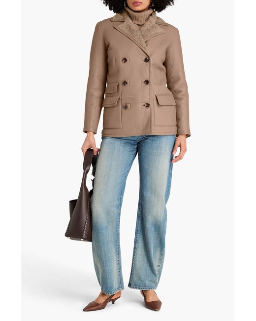 Theory Brown Double-breasted Reversible Shearling Jacket
