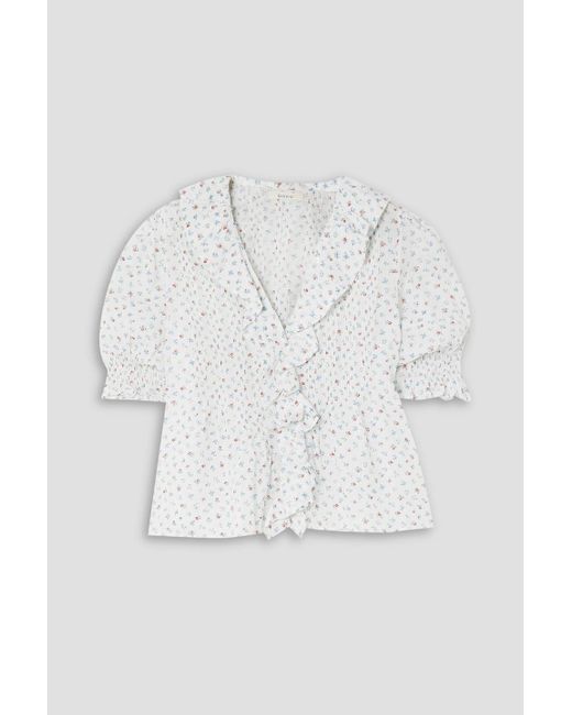 Doen White Henri Ruffled Floral-print Organic Cotton-blend Voile Top