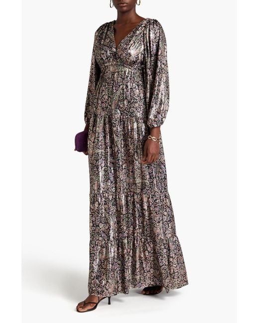Ba&sh Gray Glady Tiered Metallic Paisley-print Jersey Maxi Dress