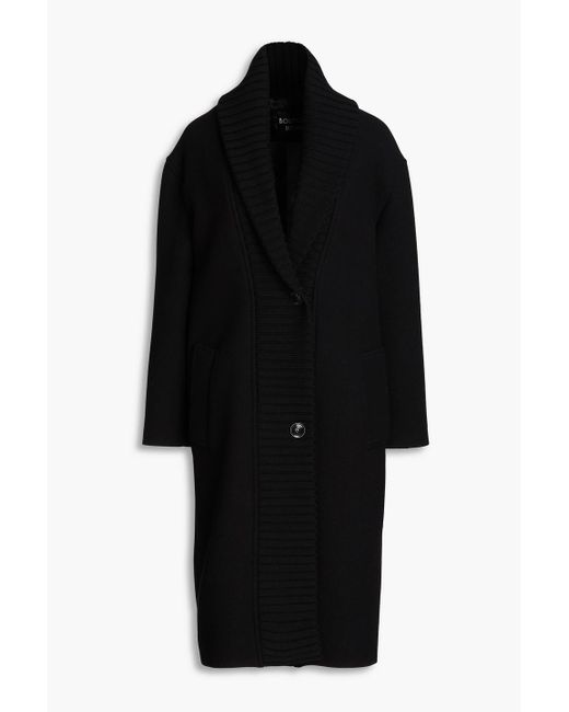 Boutique Moschino Black Ribbed-knit Brushed-felt Wool-blend Coat