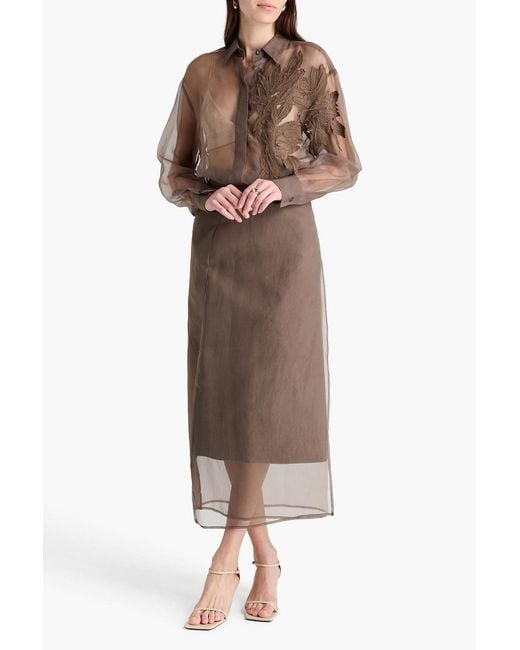 Brunello Cucinelli Brown Appliquéd Silk-Organza Shirt