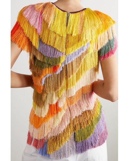 Dries Van Noten Orange Asymmetric Fringed Crepe Blouse