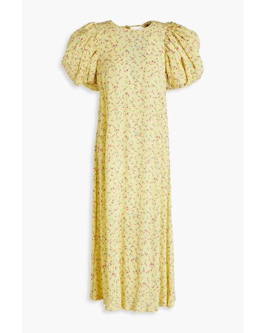 ROTATE BIRGER CHRISTENSEN Yellow Floral-print Jacquard Midi Dress
