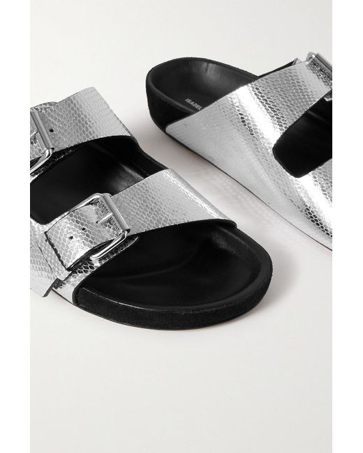 Isabel Marant Metallic Lennyo Snake-effect Leather Slides