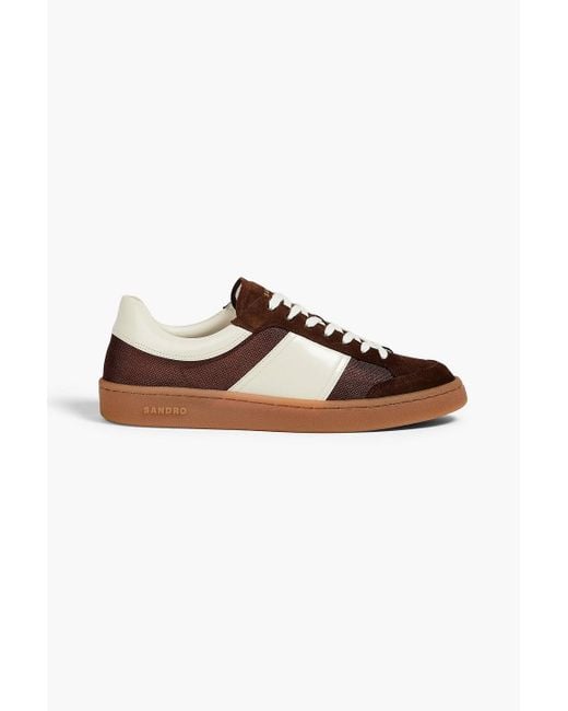 Sandro Brown Two-tone Mesh, Leather And Suede Sneakers for men