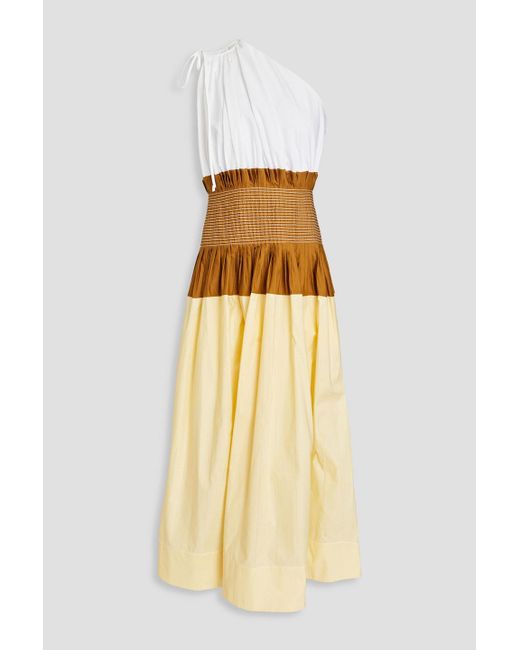 Tory Burch Metallic One-shoulder Pleated Cotton Midi Dress