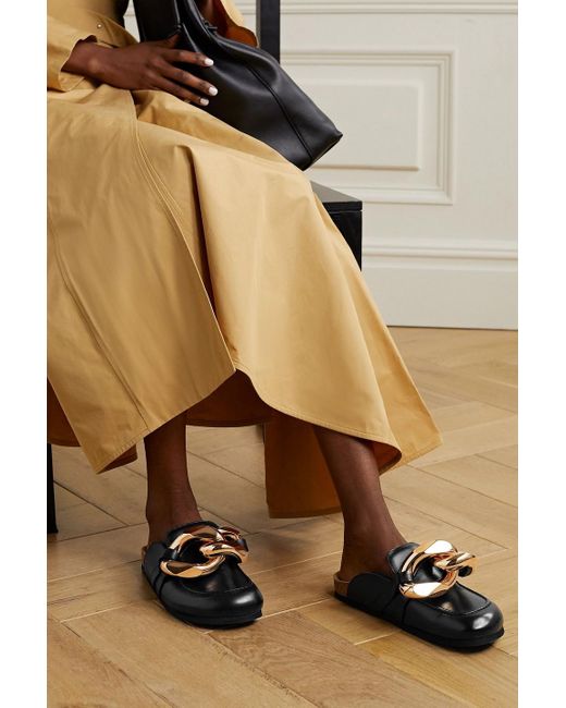 J.W. Anderson Black Chain-embellished Leather Slippers