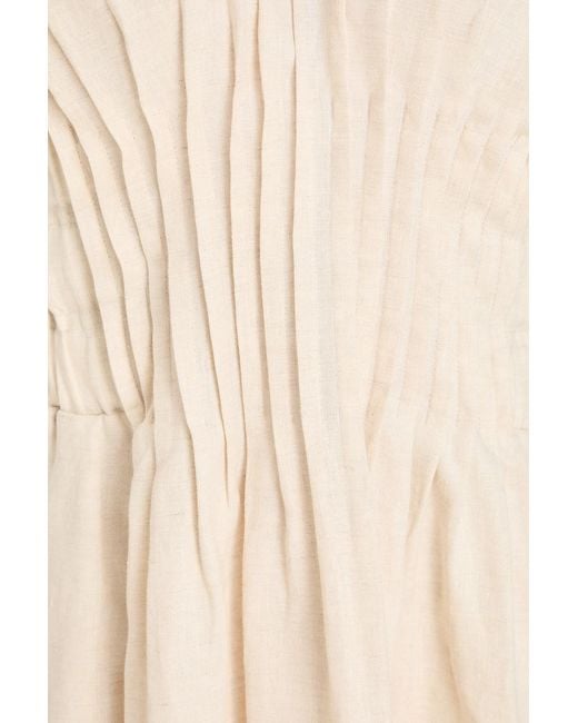Staud White Lauretta Pintucked Linen-Blend Midi Dress