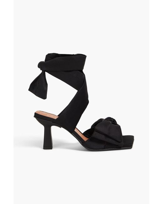 Ganni Black Bow-detailed Satin-twill Sandals