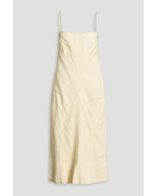 Jil Sander Natural Lace-Paneled Satin Slip Dress