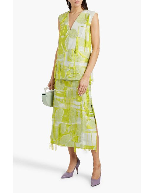 Roksanda Yellow Idya Fringed Jacquard Midi Skirt