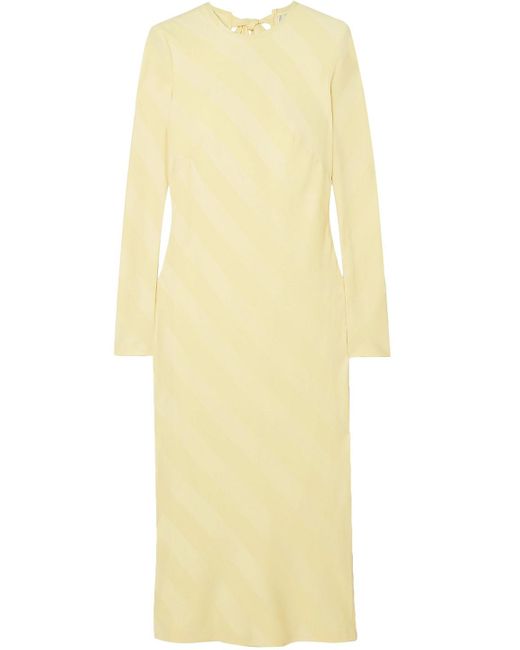 Rebecca Vallance Yellow Dolores Bow-detailed Striped Satin-jacquard Midi Dress