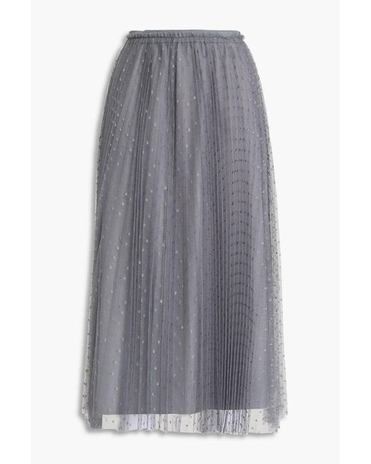 RED Valentino Gray Pleated Point D'esprit Midi Skirt