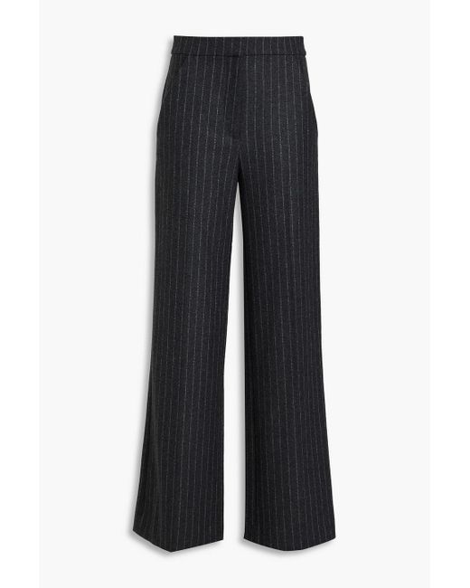 Veronica Beard Blue Tonelli Pinstriped Wool-blend Flannel Wide-leg Pants
