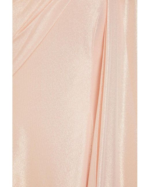 Jenny Packham Pink One-shoulder Bow-detailed Lamé Midi Dress