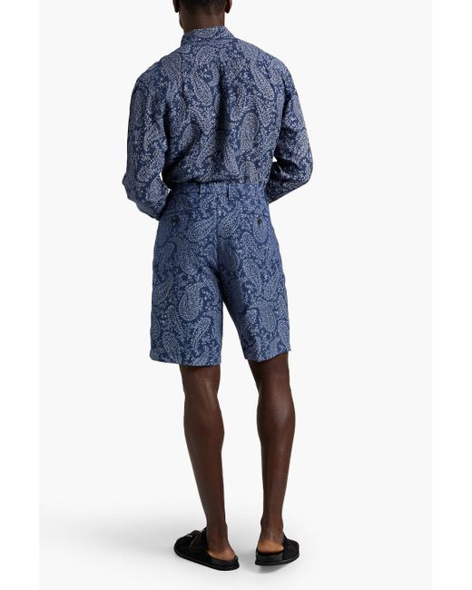 120% Lino Blue Paisley-print Linen Shorts for men