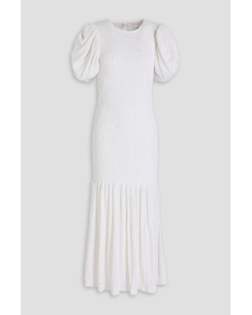 ROTATE BIRGER CHRISTENSEN White Sequin-embellished Shirred Tulle Midi Dress