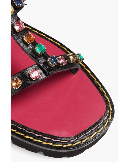 Sandro Black Roesie Crystal-embellished Leather Sandals