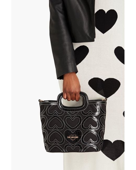 Love Moschino Black Appliquéd Canvas And Faux Croc-effect Leather Bucket Bag