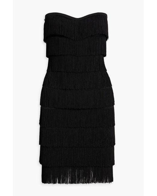 Norma Kamali Black Strapless Fringed Stretch-jersey Mini Dress