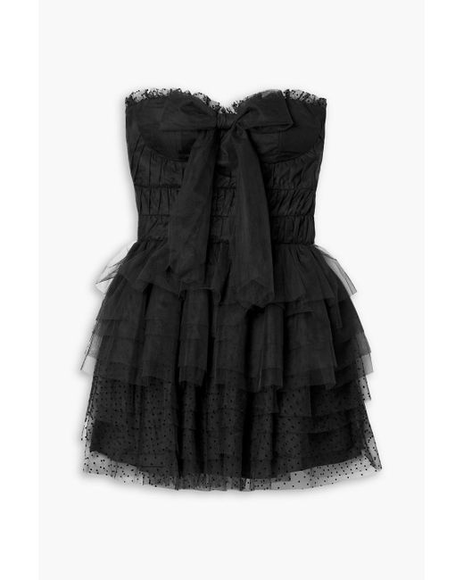 LoveShackFancy Black Faron gestuftes minikleid aus beflocktem tüll mit schleife