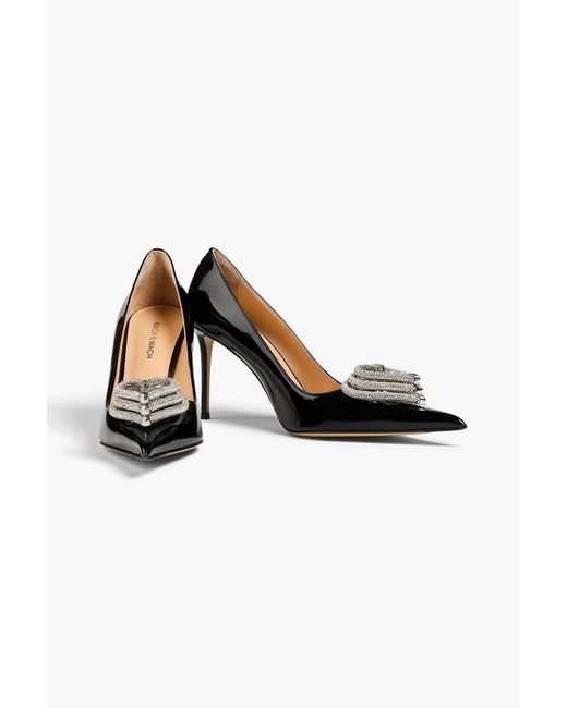 Mach & Mach Black Triple Heart Crystal-Embellished Patent-Leather Pumps