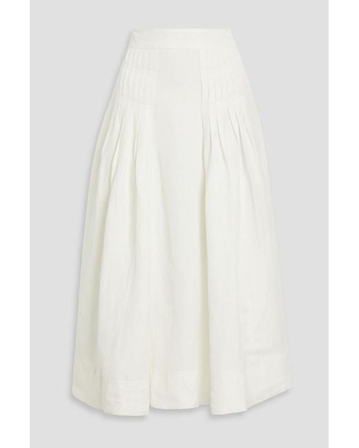 Aje. White Chloe Pleated Linen-blend Midi Skirt