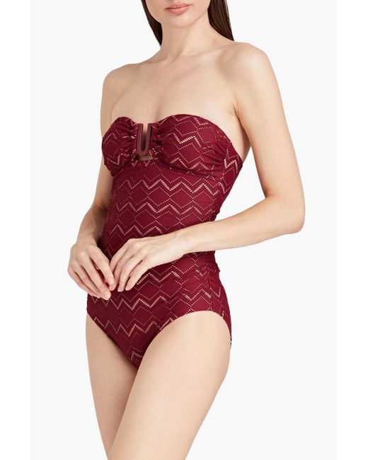 Zimmermann Red Pointelle-knit Bandeau Swimsuit