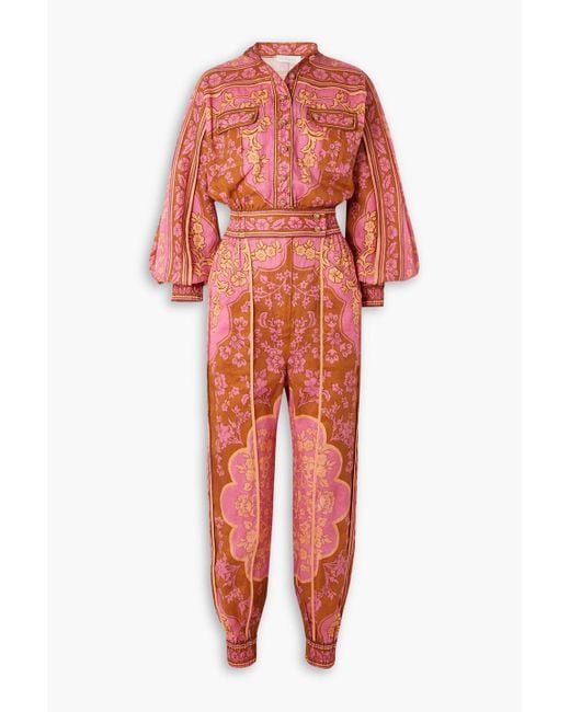 Zimmermann Orange Raie Floral-print Linen Jumpsuit