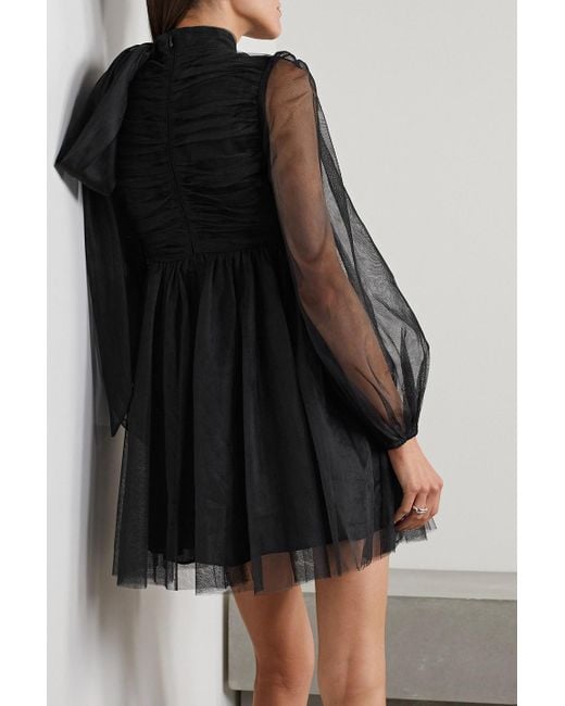 Zimmermann Black Pussy-bow Gathered Tulle Mini Dress