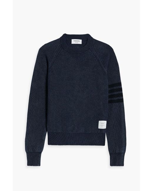 Thom Browne Blue Striped Ribbed Cashmere Sweater for men