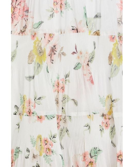 Zimmermann White Tiered Floral-print Plissé-organza Midi Dress