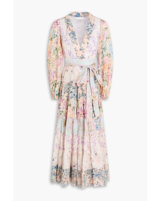 zimmermann pink floral belted midi dress Floral Print Belted Midi Dress