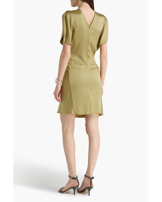 Victoria Beckham Green Gathered Satin-Crepe Mini Dress